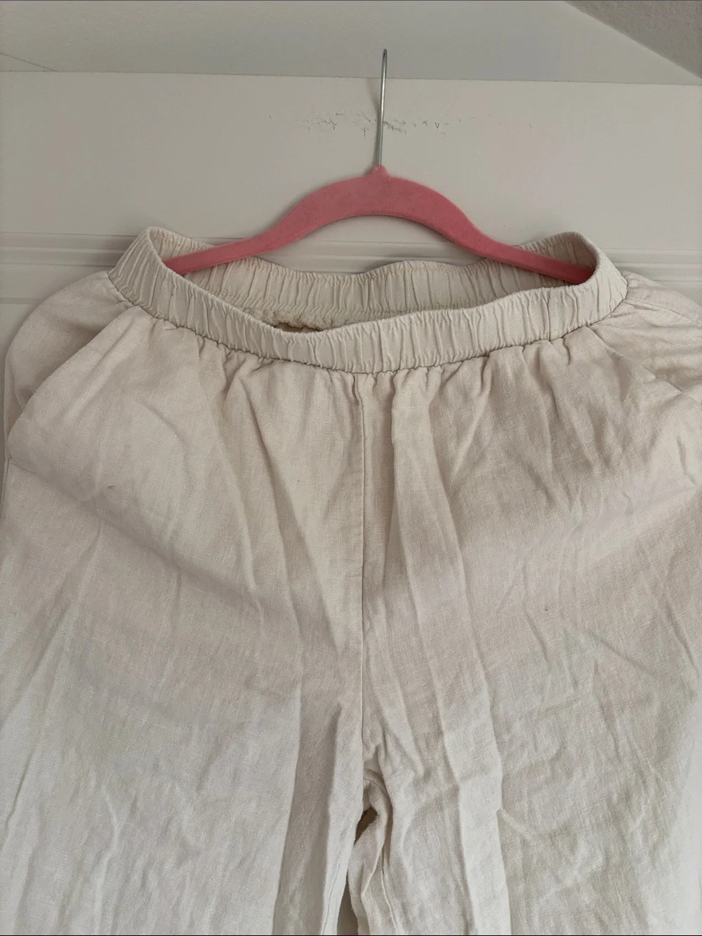 H&M Cream Wide-Leg Linen-Feel Pants